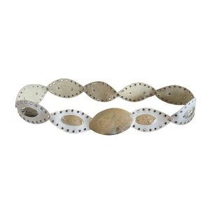 Vintage Moroccan Engraved Concho Style Belt White Leather Silver Western Boho